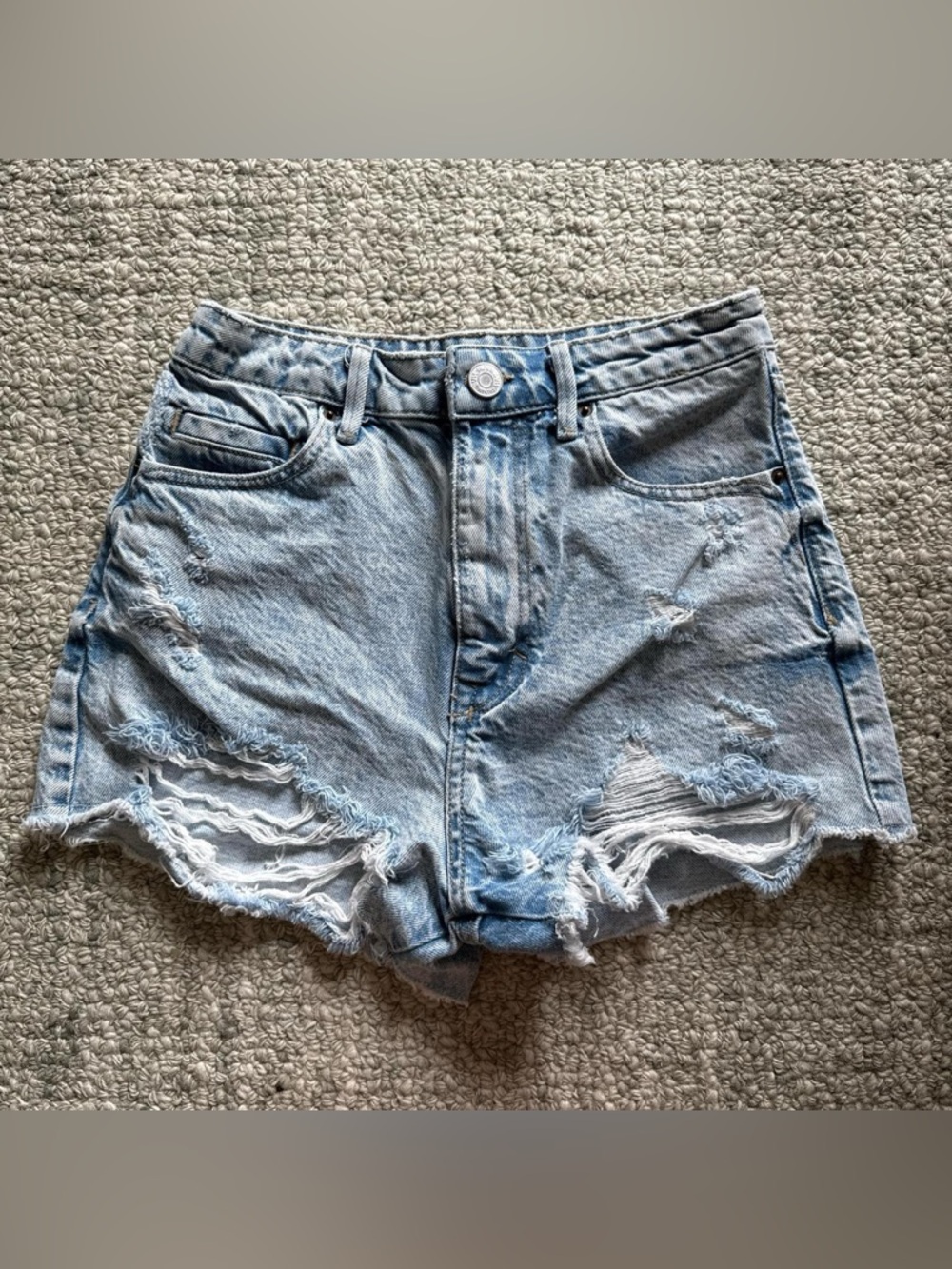 Zara Light Blue Distressed Denim Shorts